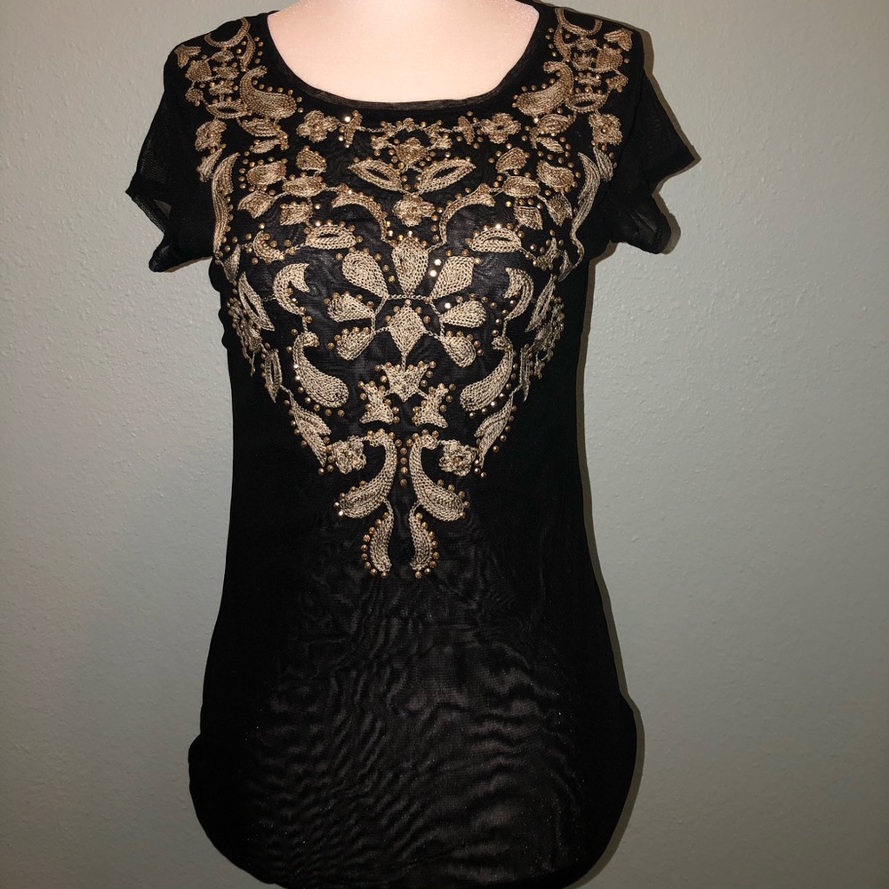 INC Embroidered Sheer Blouse